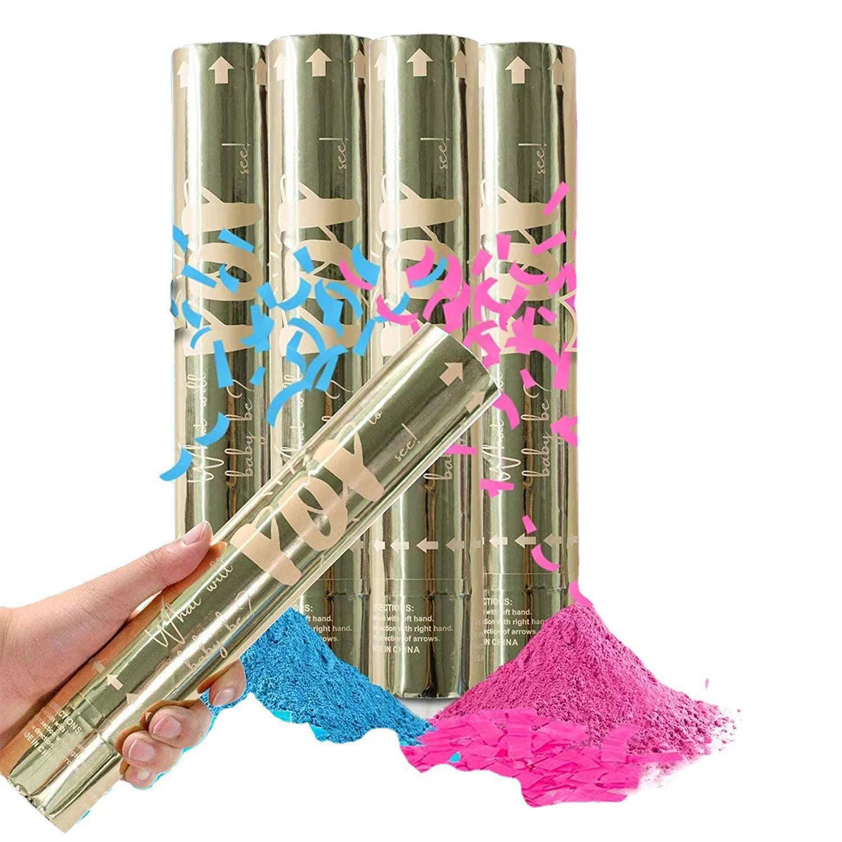 CY Wholesale Gender Reveal Confetti Powder Cannon Gender Reveal Party Supplies Popper- Smoke Powder & Confetti Sticks Cannons