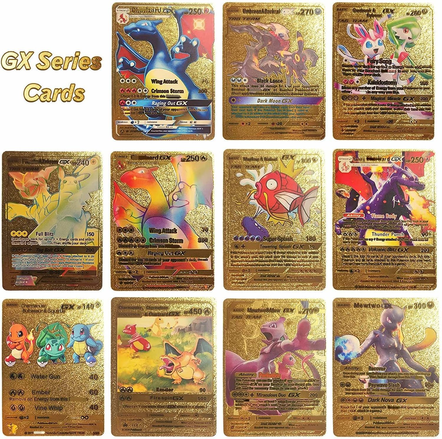 Ultra Rare 55 PCS Gold Cards Packs Vmax DX GX Rare Golden Cards TCG Deck Box Gold Foil Poke mon Card