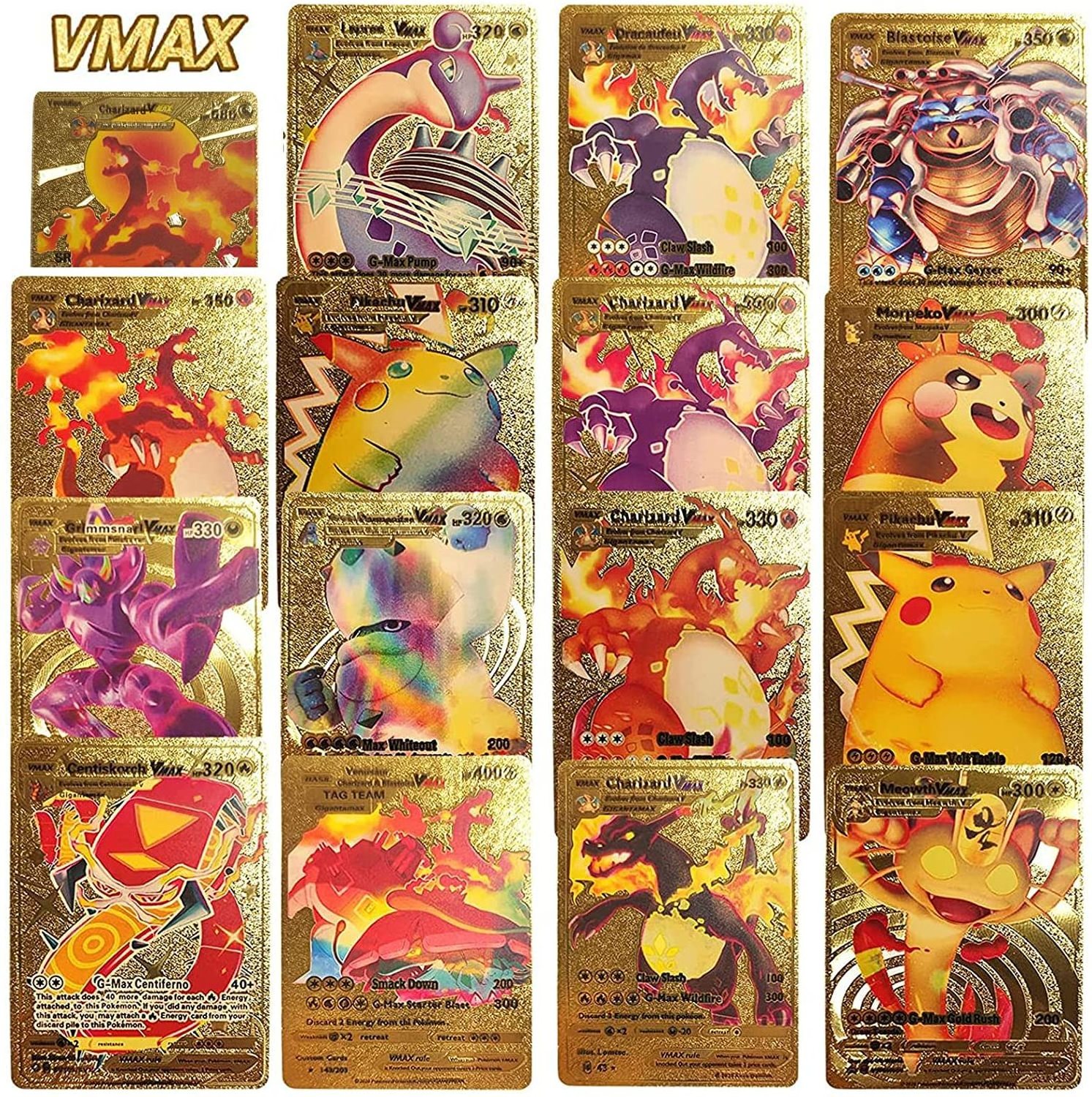 55pcs PVC Gold Plated Ultra Rare Collection Cards Charizard Golden Vmax DX GX Gold Plated Poke mon Cards