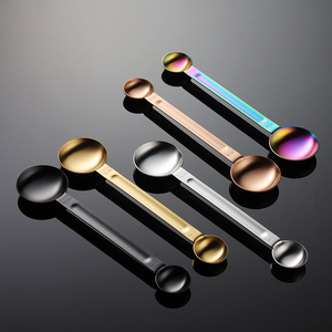 Wholesale Customized Logo 430 Stainless Steel Round Spoon Double Used 5ml And 15ml Powder Measuring Scoop