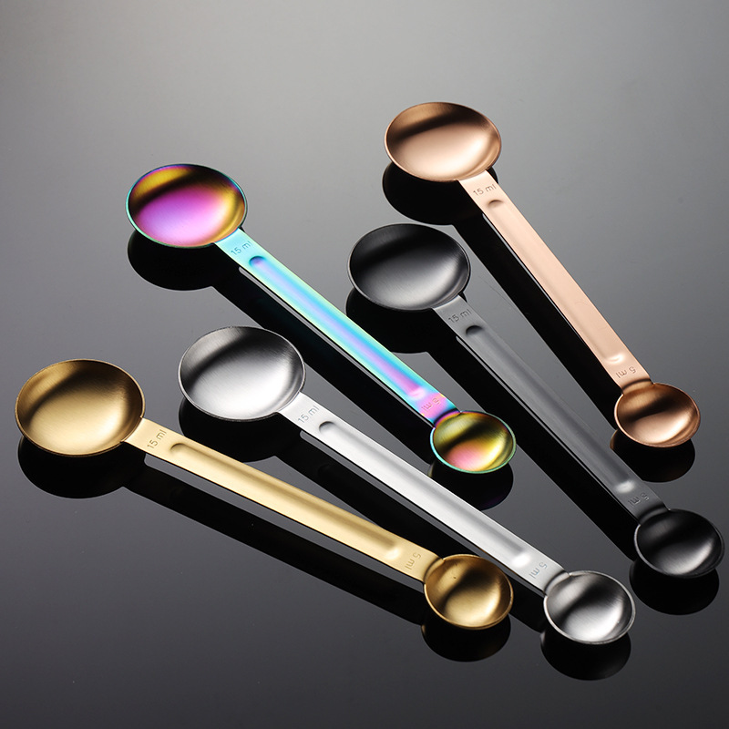 Wholesale Customized Logo 430 Stainless Steel Round Spoon Double Used 5ml And 15ml Powder Measuring Scoop