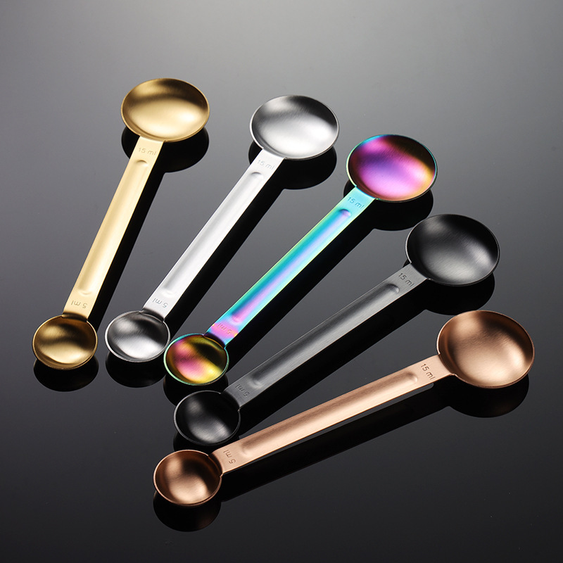 Wholesale Customized Logo 430 Stainless Steel Round Spoon Double Used 5ml And 15ml Powder Measuring Scoop