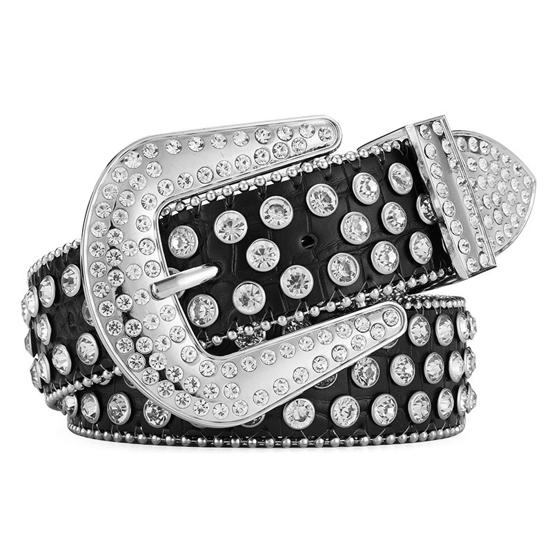 Luxury Punk Rock Men Bling Diamond Jeans Belt Large Size Studded PU Leather Rhinestone Belts for Women