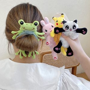 Plush Elastic Scrunchies Accessories Woman Girl Bear Frog Cat Rabbit Rubber Animal Kids Cute Hair Band