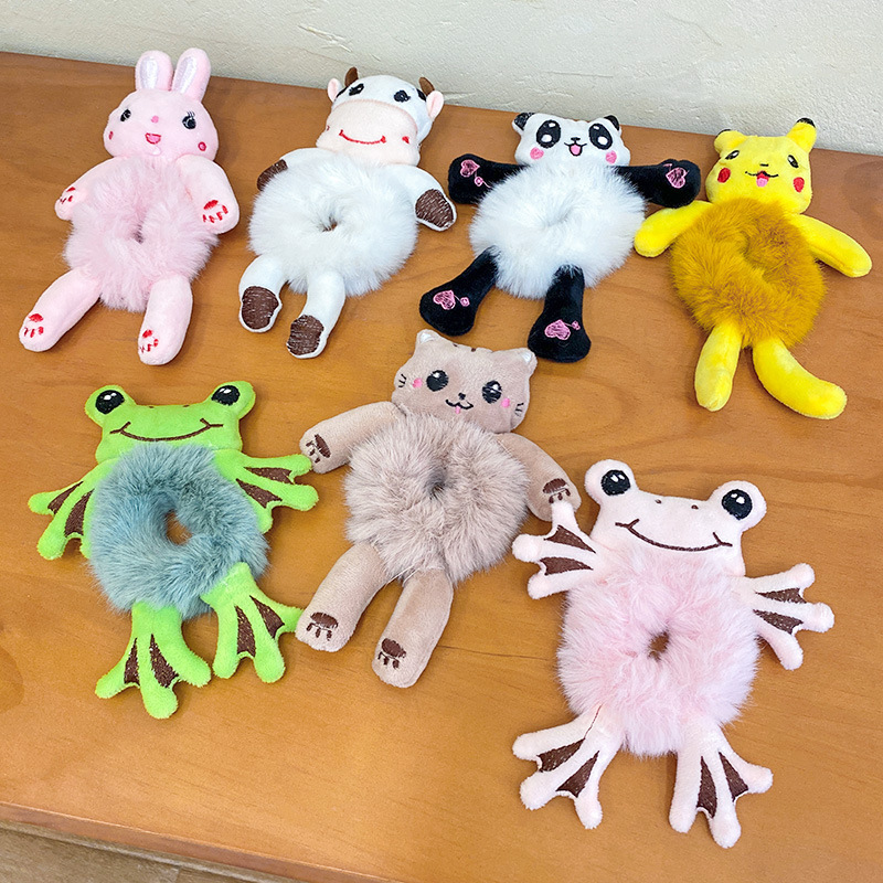 Plush Elastic Scrunchies Accessories Woman Girl Bear Frog Cat Rabbit Rubber Animal Kids Cute Hair Band