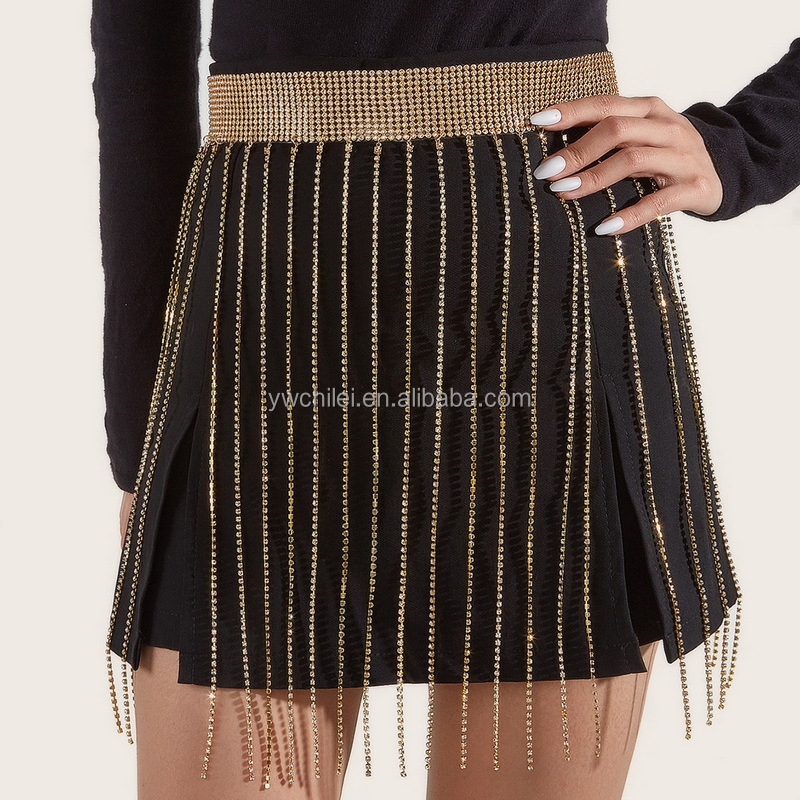 Crystal Tassel Body Chains Rhinestone Fringe Skirts Belly Waist Hip Chain Rave Nightclub belt