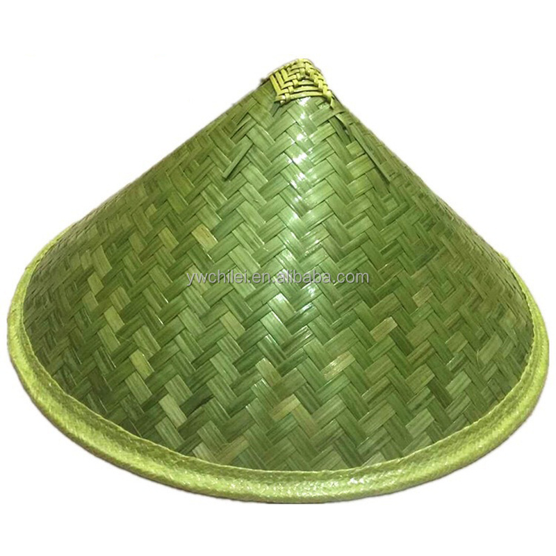 Chinese Oriental Natural Bamboo Leaves Green Cone Garden Fishing Hat