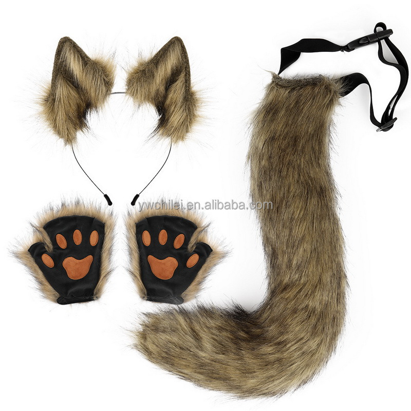 Faux Fur Tail and Ears Anime Ears Tail Wolf Fox Cat Ears and Tail Set