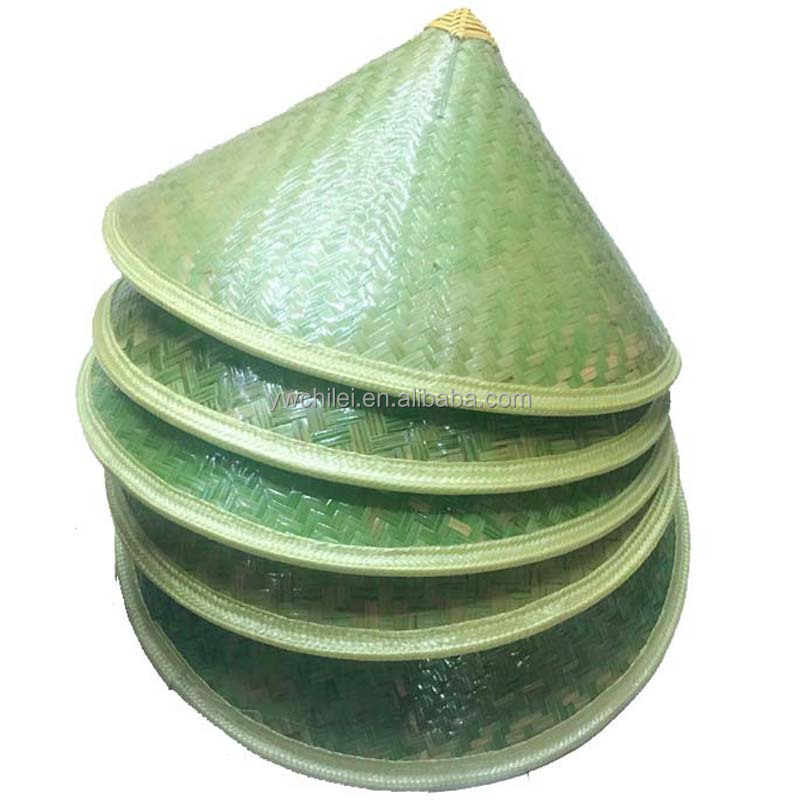 Chinese Oriental Natural Bamboo Leaves Green Cone Garden Fishing Hat