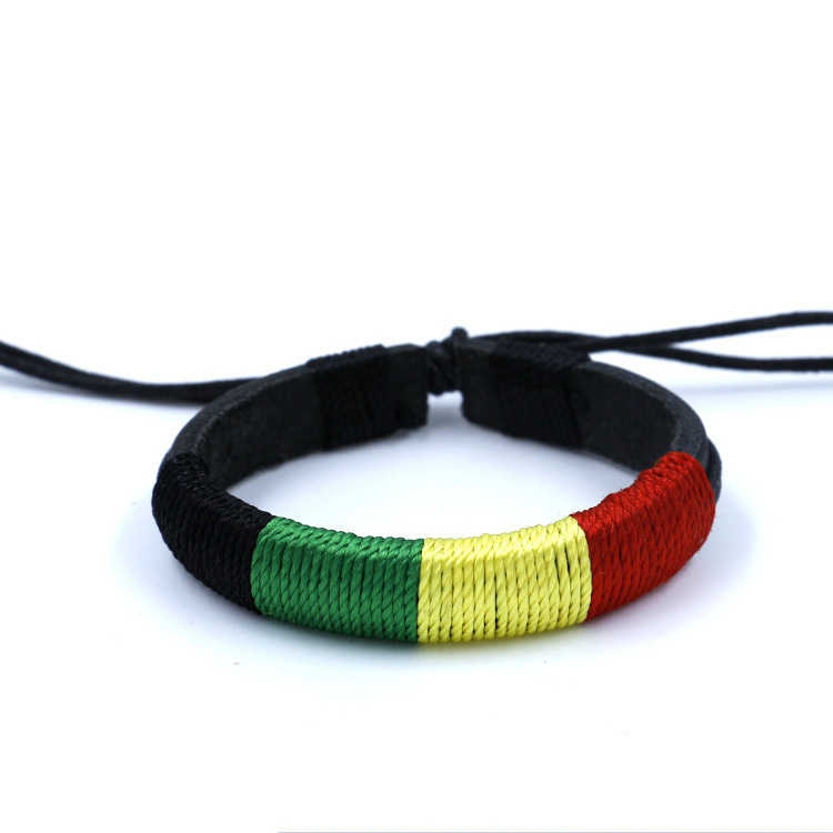 Rasta Reggae Red Yellow Green  Braided Friendship Surfer Retro Hemp Bracelet