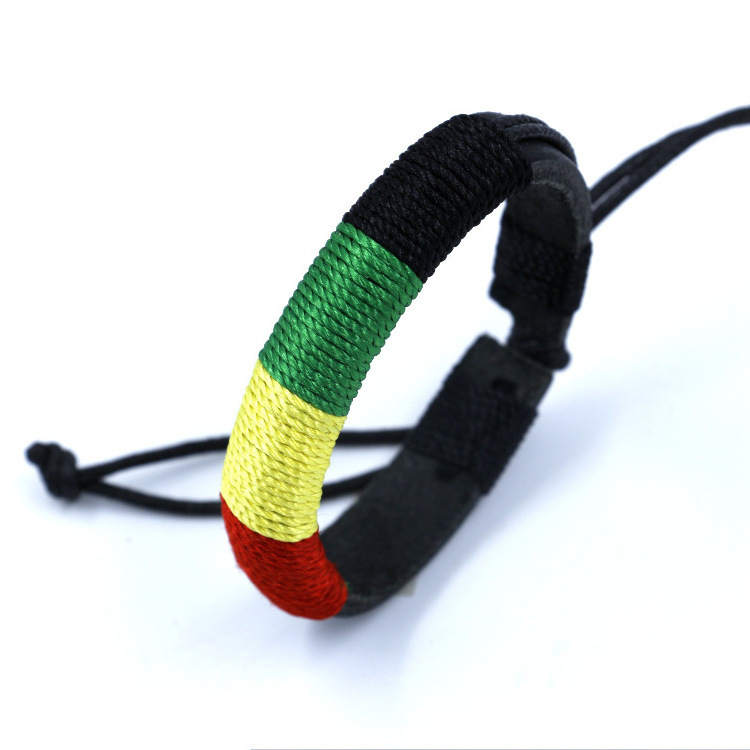 Rasta Reggae Red Yellow Green  Braided Friendship Surfer Retro Hemp Bracelet