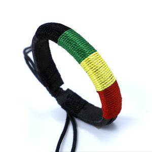 Rasta Reggae Red Yellow Green  Braided Friendship Surfer Retro Hemp Bracelet