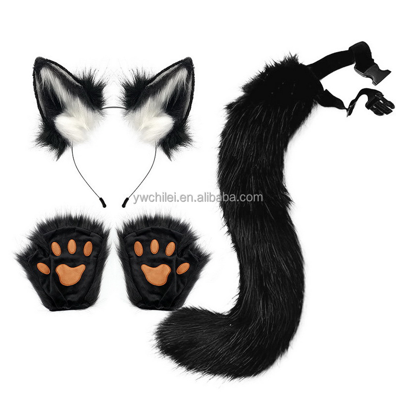 Faux Fur Tail and Ears Anime Ears Tail Wolf Fox Cat Ears and Tail Set