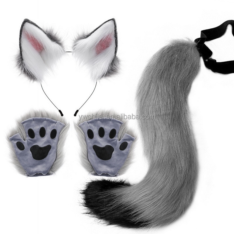 Faux Fur Tail and Ears Anime Ears Tail Wolf Fox Cat Ears and Tail Set