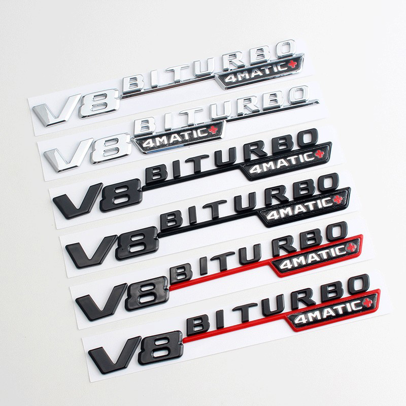 3d ABS Car Fender Side  Badge Sticker Chrome Letters V8 BITURBO 4matic Emblem For Mercedes E63S GLC63 GLE63 S63 GLS63