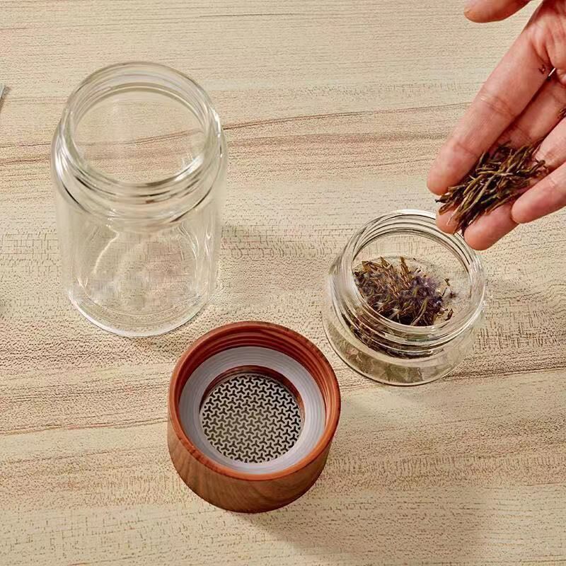 BPA Free Double Wall Glass Travel Tea Mug with Stainless Steel Filter  Leakproof Tea Bottle with Strainer