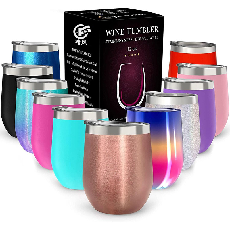 CHUFENG 12 oz Stainless Steel Wine Tumbler with Lid Double Wall Vacuum Insulated Travel Tumbler Cup for Coffee, Wine, Cocktails,