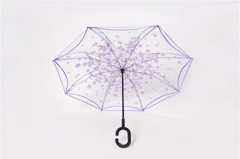 Magic Umbrella Inverted Upside Down Reverse Umbrella Transparent Sakura Parasol Flowers Pattern Umbrella