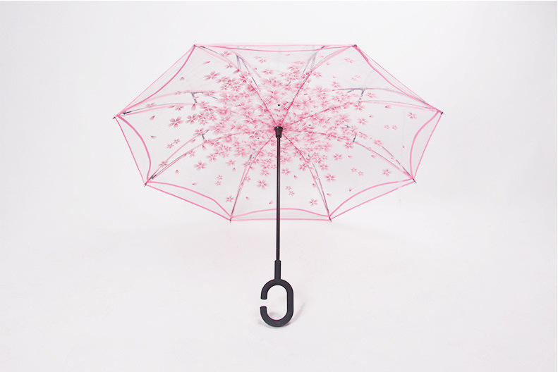 Magic Umbrella Inverted Upside Down Reverse Umbrella Transparent Sakura Parasol Flowers Pattern Umbrella