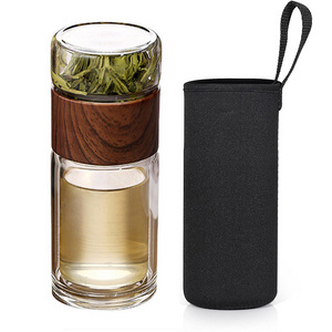 New Product Unbreakable Double Wall Tea Infuser Water Bottle Custom Logo Tea Maker Leak-Proof Glass Tea Bottles