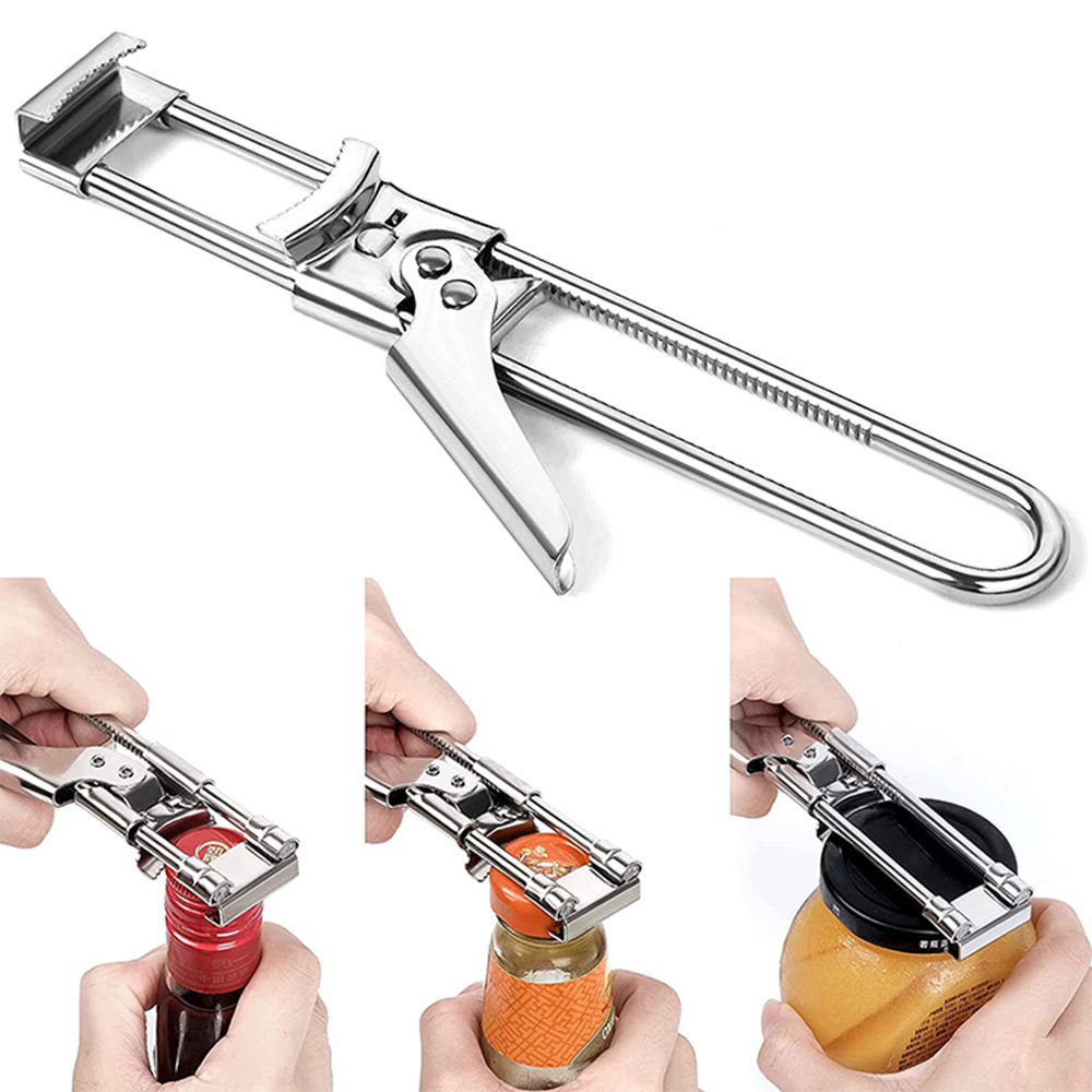 CHUFENG Stainless Steel Multi-function Adjustable Long Handle Corkscrew Can Opener Lid Gripper Jar Opener