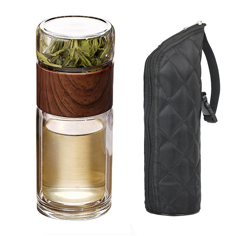 BPA Free Double Wall Glass Travel Tea Mug with Stainless Steel Filter  Leakproof Tea Bottle with Strainer