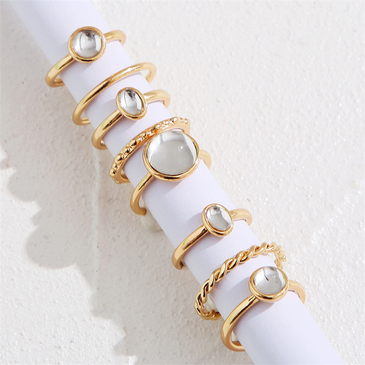 Hot Selling Bohemian Vintage 7pcs/Sets Gold Silver Plated Oval Stone Knuckle Rings for Women