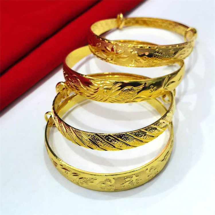 Vietnam Luxury Jewelry Wholesale High-quality Ethnic Style Pattern Thickened Gold Bracelets for Women