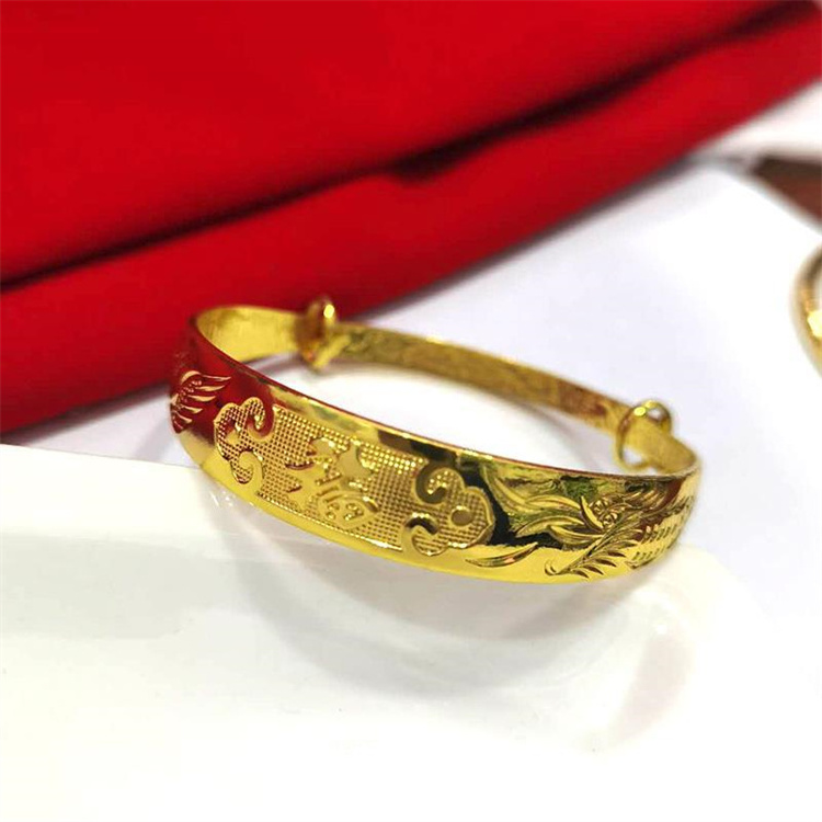 Vietnam Luxury Jewelry Wholesale High-quality Ethnic Style Pattern Thickened Gold Bracelets for Women