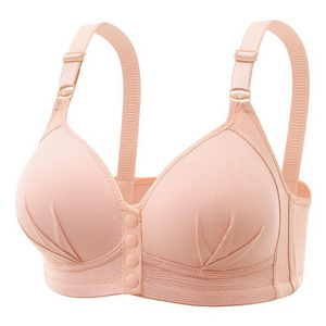 Cross-border front button anti-SAG push up breast holding wireless women's large size thin underwear for fat moms bra