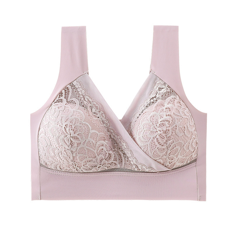 Foreign trade new cross-border large size ladies  gathering bra pressure-reducing shoulder strap seamless vest lace underwear