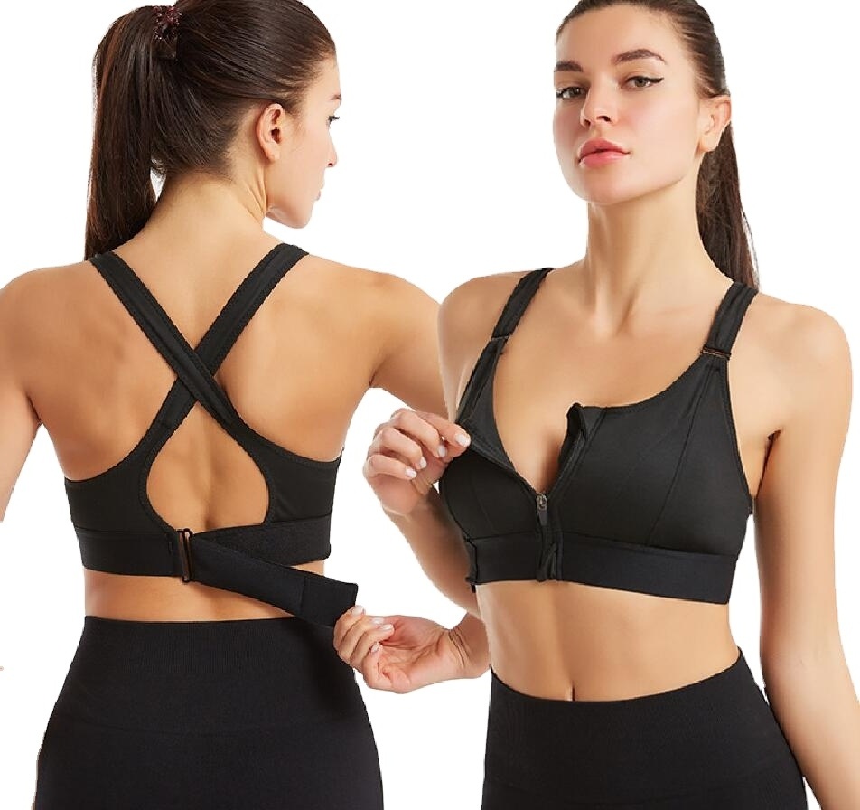 Sexy breast lifting up front zipper closure adjustable shoulder strips breathable sports bra