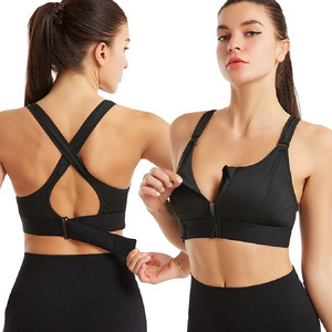 Sexy breast lifting up front zipper closure adjustable shoulder strips breathable sports bra