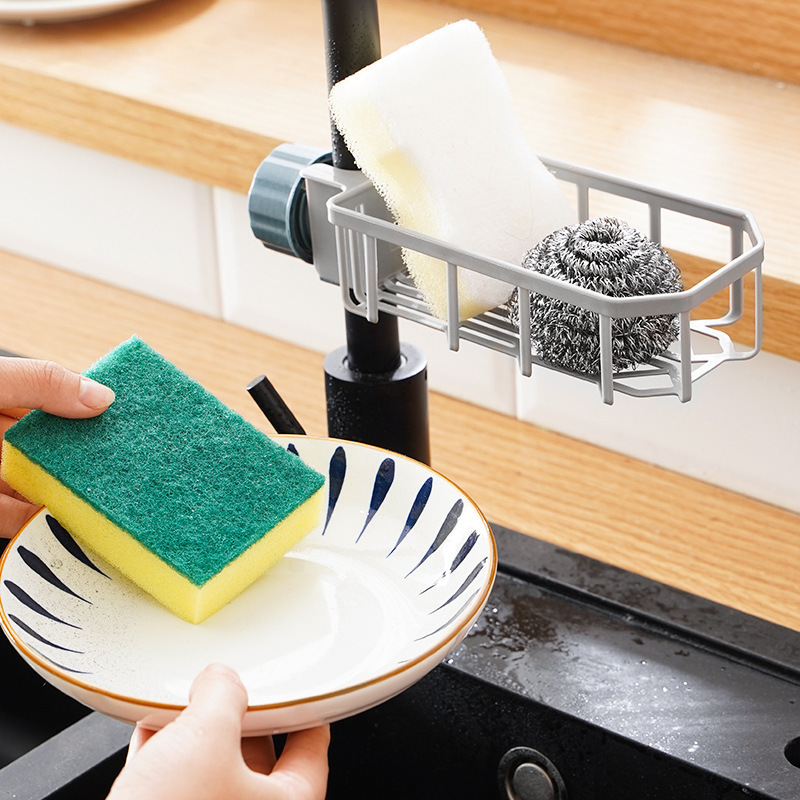 Sponge holder Faucet storage rack Kitchen sink drain rack Washing dishes, wiping cloth, sponge brushing sink  organizer