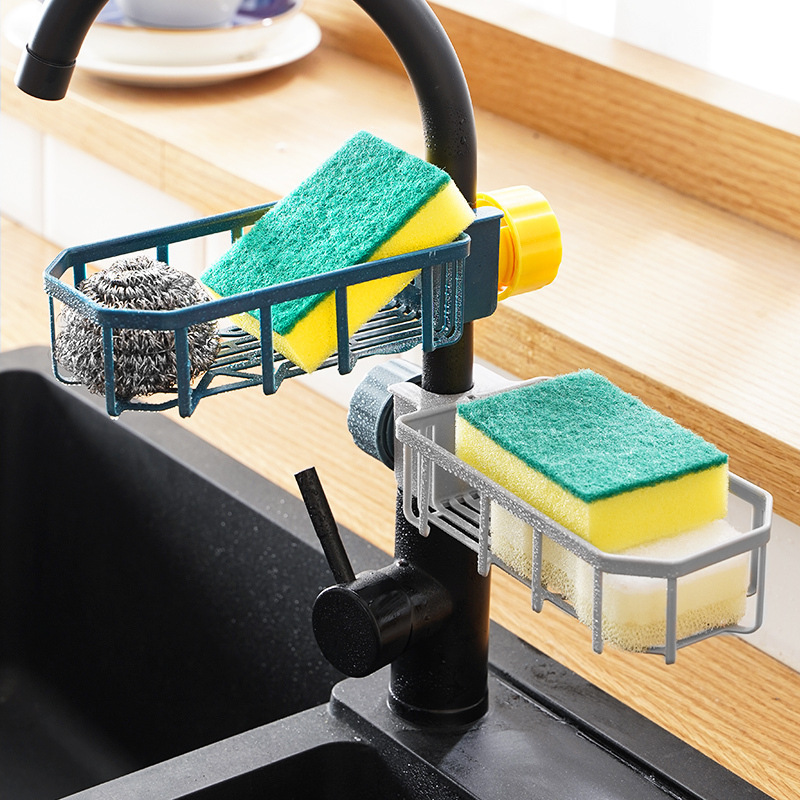 Sponge holder Faucet storage rack Kitchen sink drain rack Washing dishes, wiping cloth, sponge brushing sink  organizer