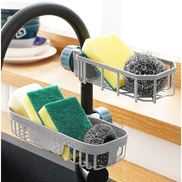 Sponge holder Faucet storage rack Kitchen sink drain rack Washing dishes, wiping cloth, sponge brushing sink  organizer