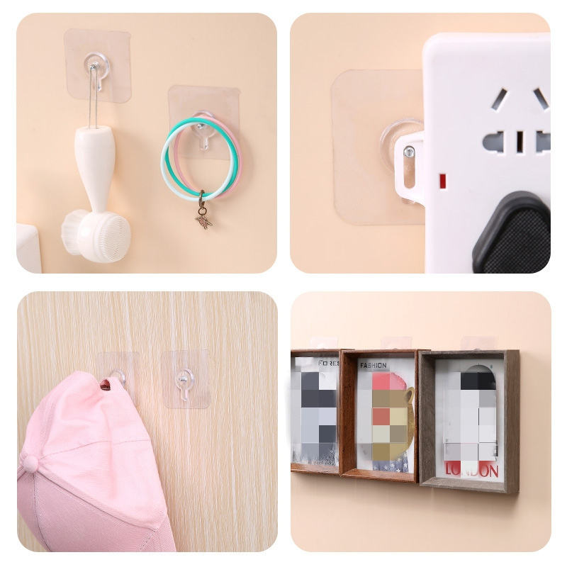 PVC Strong Adhesive Nails Wall Poster Seamless Wall Hooks Kitchen Bathroom Waterproof Durable Transparent Screw Hook Hanger