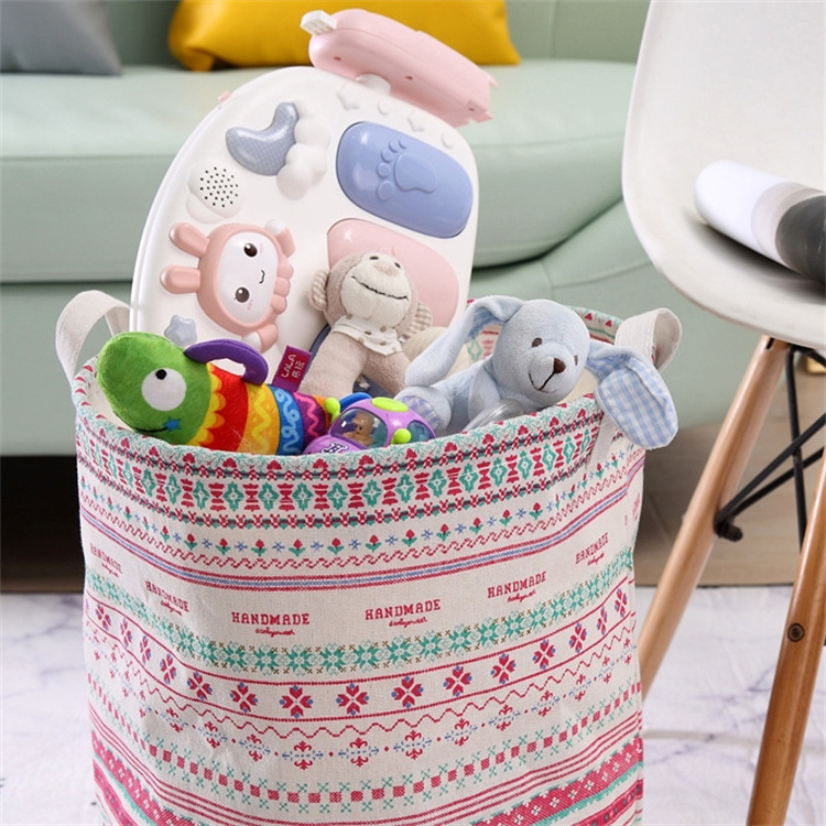 Folding Laundry Basket Cartoon Round Storage Hamper Large Capacity Collapsible Clothes Toy Basket Bucket Waterproof Organizer