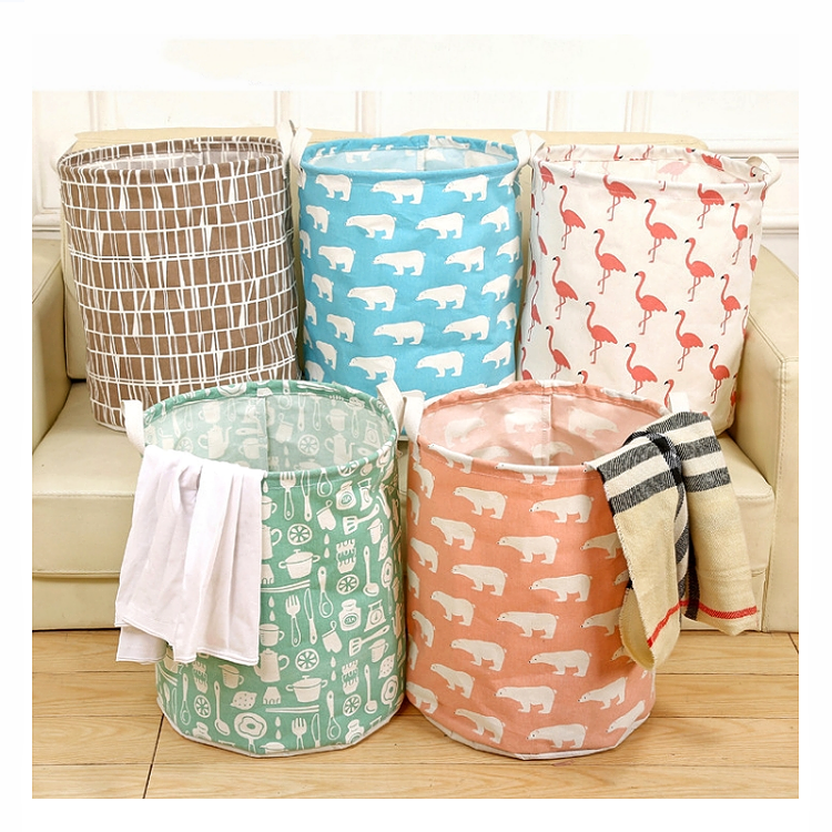 Folding Laundry Basket Cartoon Round Storage Hamper Large Capacity Collapsible Clothes Toy Basket Bucket Waterproof Organizer