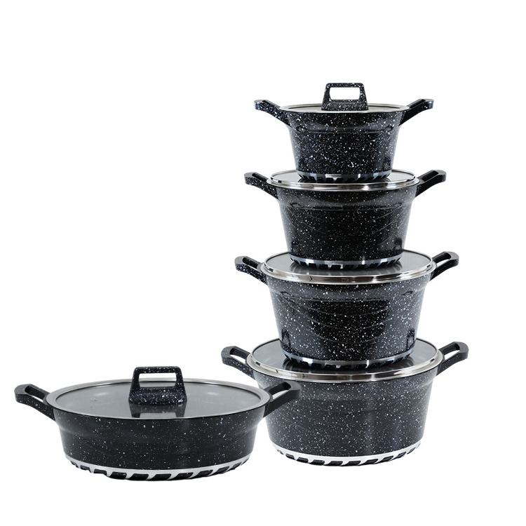 GRANITE COOKWARE Set 9 PCS black Cookware set has 7 layers of insulating and healthy materials