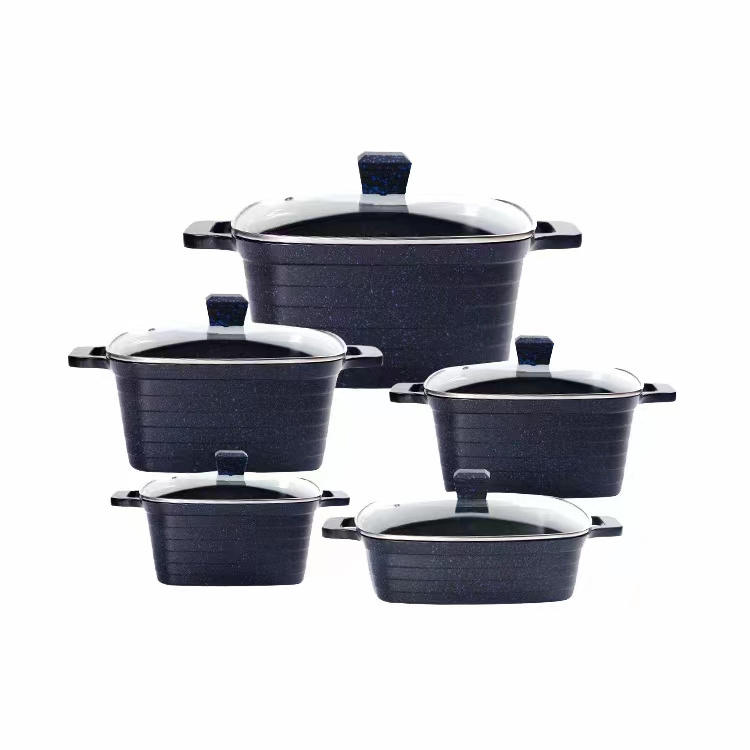 Hot Sell 10 Pieces Square Pot Aluminum Cookware Set Pans Cooking Pots And Pans Non Stick Cookware Sets