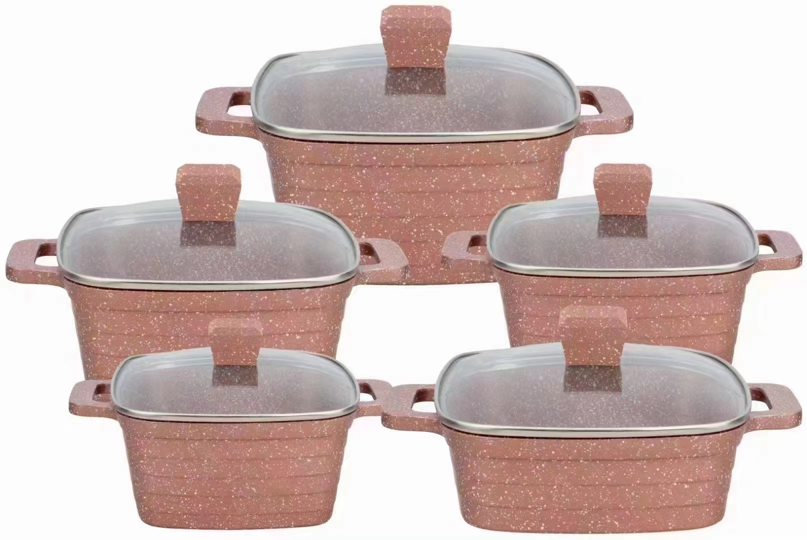 Hot Sell 10 Pieces Square Pot Aluminum Cookware Set Pans Cooking Pots And Pans Non Stick Cookware Sets