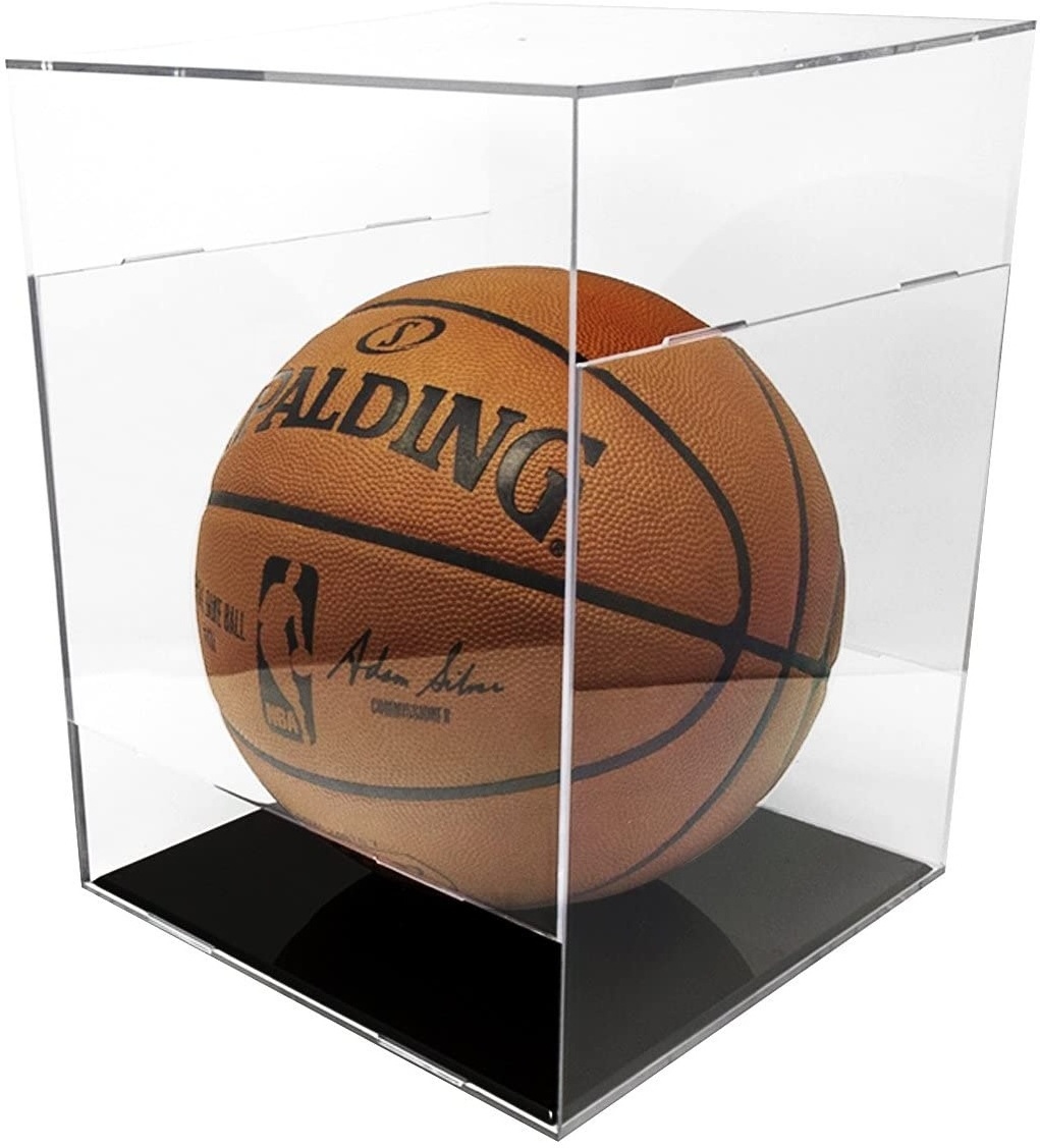 Custom Cube Clear Cover Black Base Pmma Plexiglass Acrylic Soccer Rugby Ball Basketball Display Stand Box Football Display Case