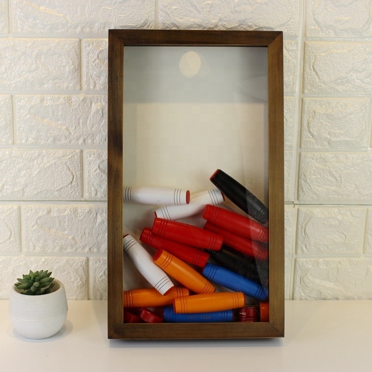 high quality A4  black Wooden Shadow Box Wine Cork Cork Display Box Beauty Photos Frame