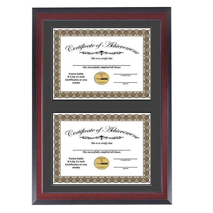 14x20 Ornate Gold Black Design Double Certificate Frame with Two 8.5x11 Inch Certificates and Diplomas