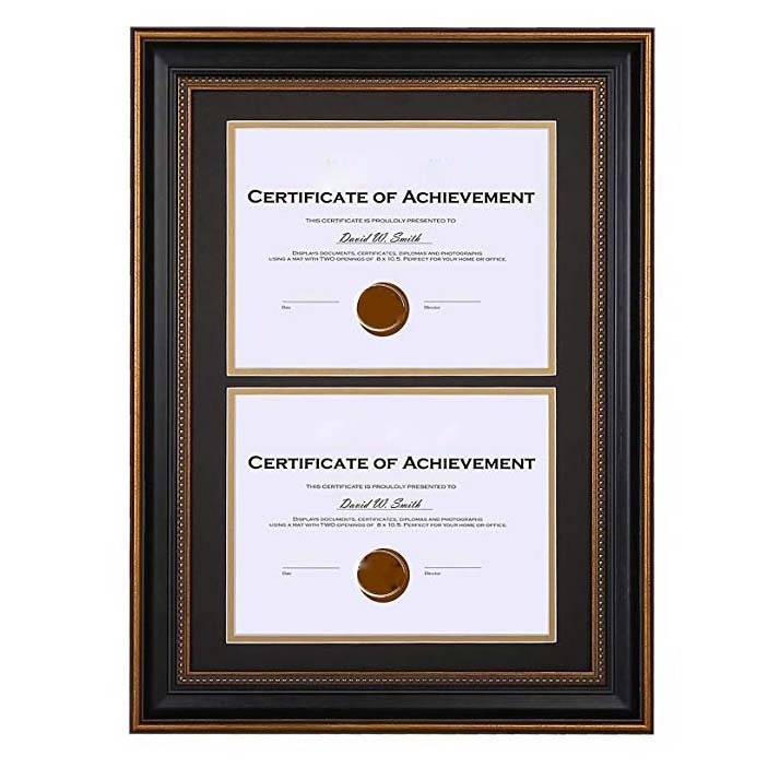 14x20 Ornate Gold Black Design Double Certificate Frame with Two 8.5x11 Inch Certificates and Diplomas