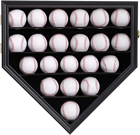 2024 New Design Wall Mount with Lockable UV Protection Acrylic Door Wood Display Show Rack 21 Baseball Display Case