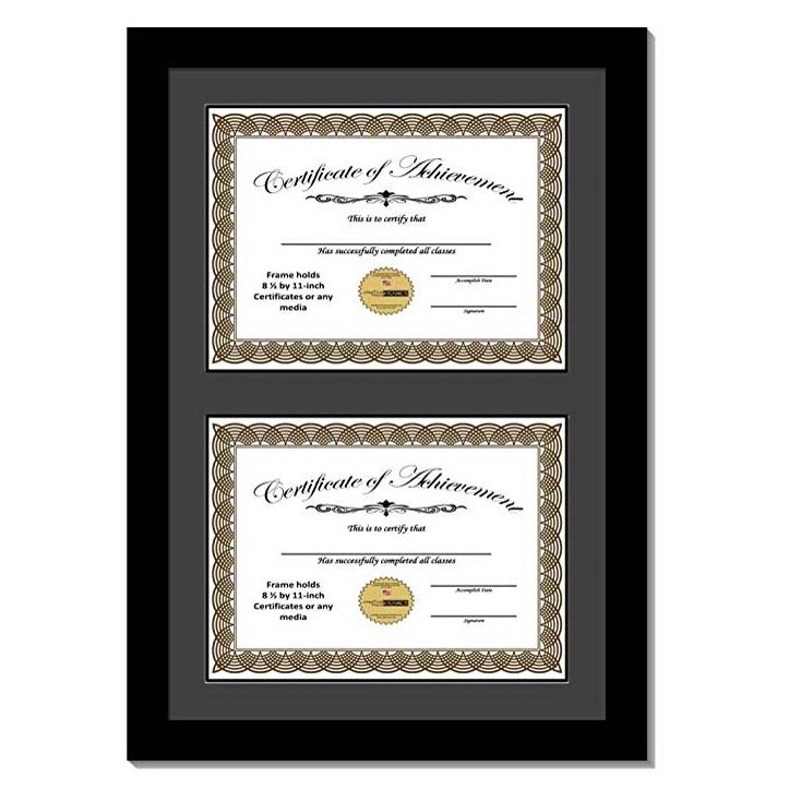 14x20 Ornate Gold Black Design Double Certificate Frame with Two 8.5x11 Inch Certificates and Diplomas