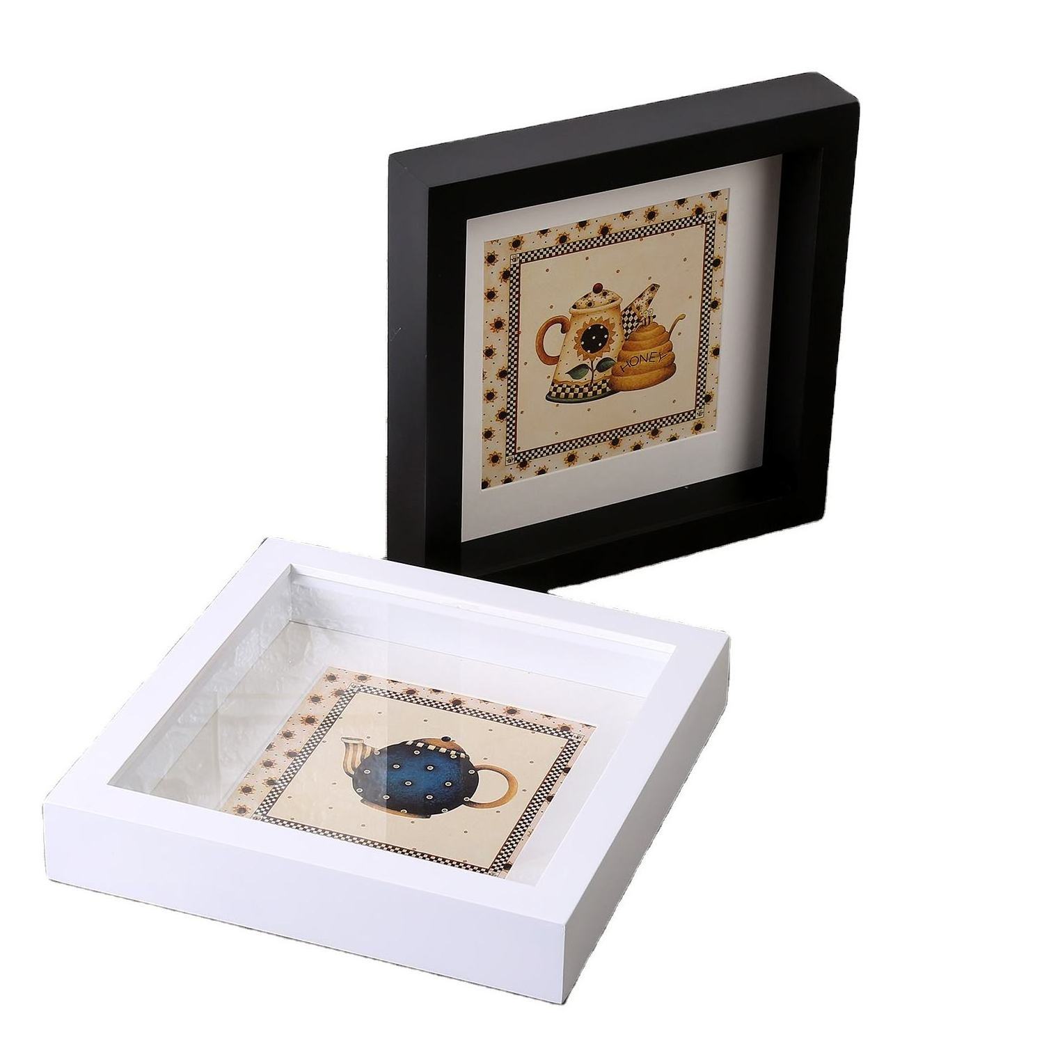 High quality 8x8 Inch Scrapbook Black wooden photos picture frame 3D display shadow box with hanger and glass