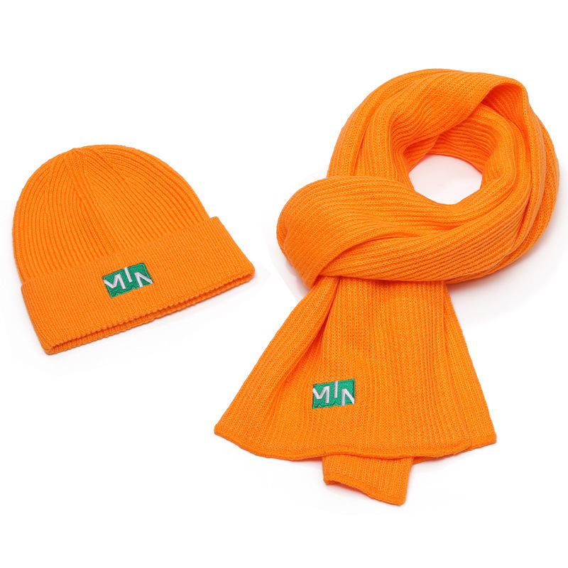 OEM fashion custom embroidery logo unisex women winter soft warm knit beanie hat scarf gift set